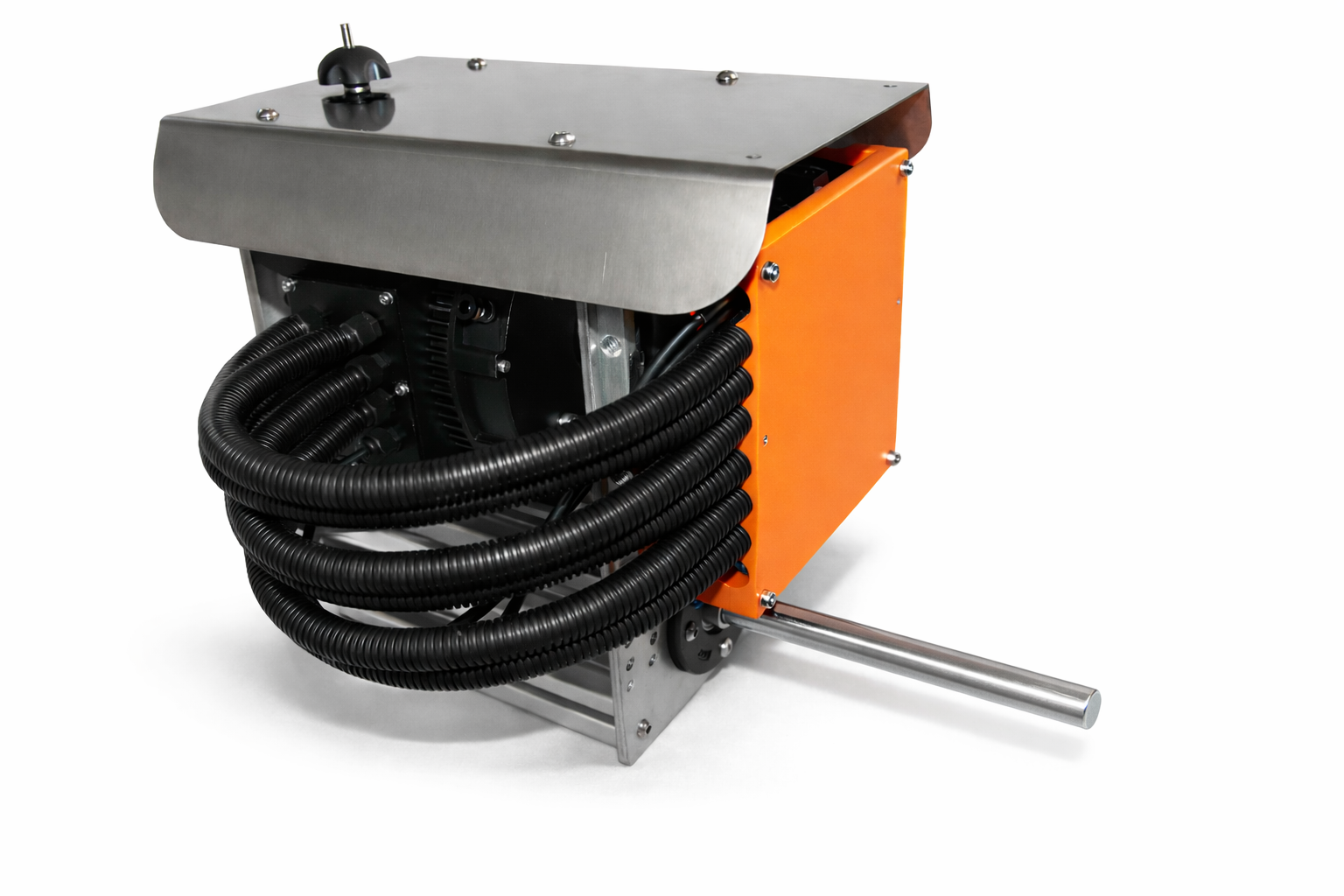FlowDrive 10kW motor — rear view showing controller and wiring